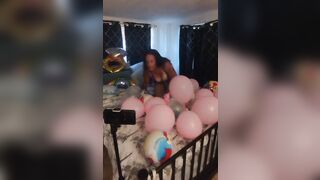Lewd MILF Taking Off Her Mini Suit and Teases With Panties and Shows Her Nipples (Balloon Fetish)