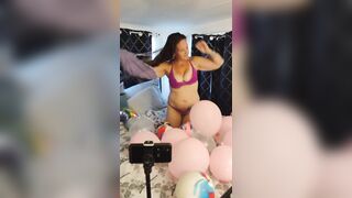Lewd MILF Taking Off Her Mini Suit and Teases With Panties and Shows Her Nipples (Balloon Fetish)