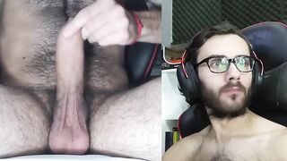 Look at those eyes! Homo Argentinian masturbating and ejaculating a giant load, bushy amateur