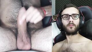 Look at those eyes! Homo Argentinian masturbating and ejaculating a giant load, bushy amateur