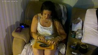 Busty angel in pink bra and panties smokin' and playing movie scene games