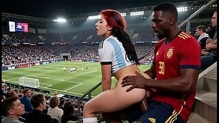 WOW Sexy! (( " SPAIN fuck ARGENTINA " )) Final World Cup... in Public! Who wins? Answer in the comments! "Interracial"(IA)