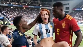 WOW Sexy! (( " SPAIN fuck ARGENTINA " )) Final World Cup... in Public! Who wins? Answer in the comments! "Interracial"(IA)