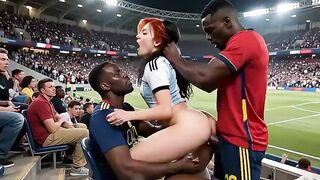 WOW Sexy! (( " SPAIN fuck ARGENTINA " )) Final World Cup... in Public! Who wins? Answer in the comments! "Interracial"(IA)
