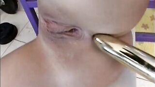 Luxurious well shaped alone golden-haired honey gets her juicy cunt screwed with vibrator