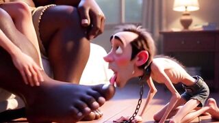 Obedient Guy Grovels and Licks His Master Wife's Feet