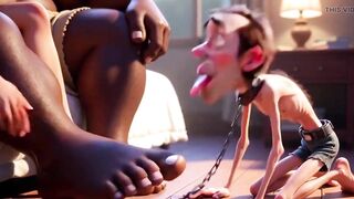 Obedient Guy Grovels and Licks His Master Wife's Feet