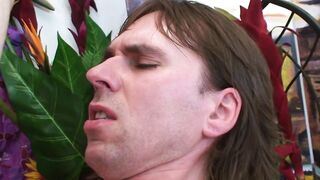Hawt lascivious couple with hawt golden-haired woman loves to moan and enjoy fucking their taut butts with big sex tool