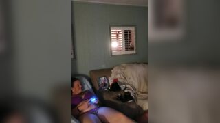 Hot guy masturbating explodes on roommates body thick thighs during the time that she plays games in her panties