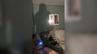 Hot guy masturbating explodes on roommates body thick thighs during the time that she plays games in her panties