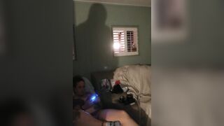 Hot guy masturbating explodes on roommates body thick thighs during the time that she plays games in her panties