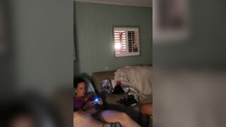 Hot guy masturbating explodes on roommates body thick thighs during the time that she plays games in her panties
