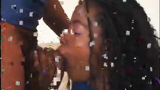 Black cheerleader with perky breasts rides a big black cock
