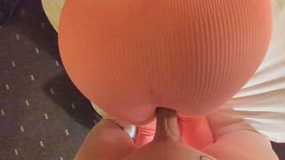 Oral sex sex and dry humping after sport! Man cums on leggings butt of shemale girl!