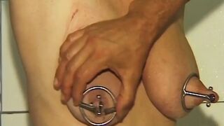 Chained Mature Redhead Drains two Lucky Chaps Dry