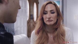 Big bazookas milf Sophia Locke just got widowed and then here she's sucking and deepthroating her neighbors stepsons big dick and getting creampied.