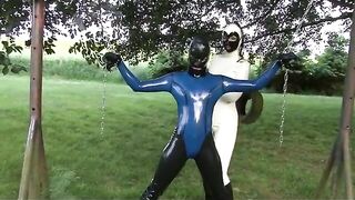 Young Rubber Whore Girl Outdoor Bondage And Breath Control With Latex Sheet Femdom Lesbian Mistress