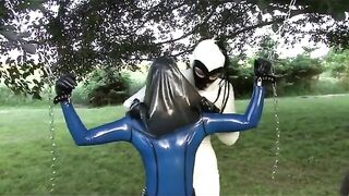 Young Rubber Whore Girl Outdoor Bondage And Breath Control With Latex Sheet Femdom Lesbian Mistress