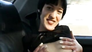Sexy wench please her vagina in car