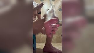 Lila Hotwife’s Shower Tease: I Soap My Big Fake Tits, Play with My Shaved Cunt & Show off My Feet!