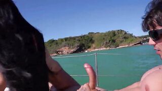 Big-breasted woman has sex on a yacht in Rio de Janeiro with a young stud!