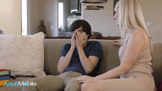 ADULTMOBILE - Golden-haired MILF Helps Her Stepson Feel Better By Letting Him Fuck Her Tight Twat