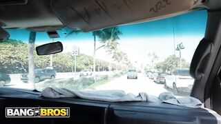 She might be short but Megan makes her HUGE NATURAL BREASTS bound on the bangbus