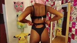 Lascivious ebony hottie LADYKAIYO grinding in a skin-constricted one-piece just for you