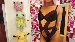 Lascivious ebony hottie LADYKAIYO grinding in a skin-constricted one-piece just for you