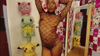 Lustful 18yo ebony LADYKAIYO showing off every curve in a one-piece bodysuit