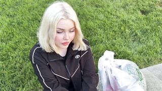 "Help me cum!" charming golden-haired wishes to bang and creampie!