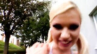 The golden-haired whore Yasmine Gold struggling with two big jocks of Mugur and Titus Iron to get inside