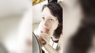 Petite doxy smokes cigarettes while sucking your thick jock