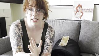 Nerdy angel glasses reveal intense enjoyment while using rubber toys