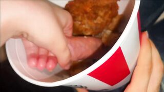 Finger Lickin' Worthy: The Extra Crispy Deal. I'll jerk him off into a KFC BUCKET, if this chab fucks me hard