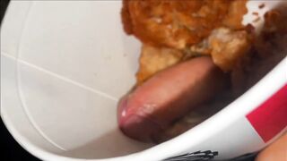 Finger Lickin' Worthy: The Extra Crispy Deal. I'll jerk him off into a KFC BUCKET, if this chab fucks me hard