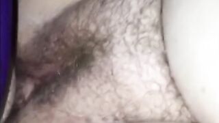 Deep creampie in wife’s hirsute vagina