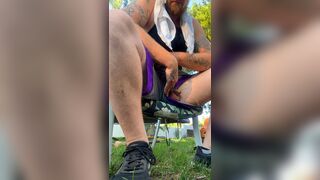 Pleasant relief in the backyard with neighbors outside