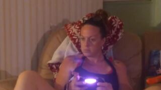 I let my roommate film up my mini dress so this stud can see my black see through panties while I play game