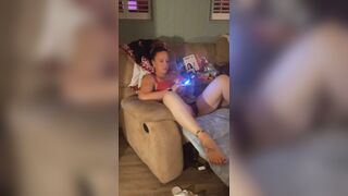 Filming up white gal girl's micro mini dress while this playgirl's playing fortnite and this honey's loving it