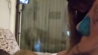 Hotty grinding vagina on hunk ass and seducing stud until this dude turns her around and pounds her soaked cunt