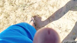 Compilation of a couple undressing and masturbating. Handjob in public places - beach, shops.