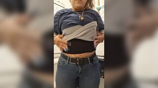 Mama Pissing In Public Washroom At The Store