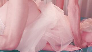 Lustful bride slut wants to have sex right before the wedding and show up with ruined makeup and cum on her face cause she's a real slut and sexwife