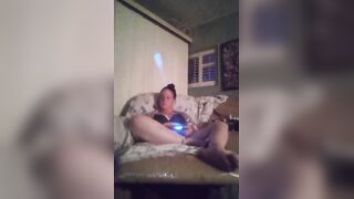 MILF Filming Herself Playing Movie Games In Her Black Bra and Panties
