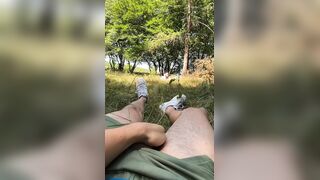 Cumshot flash for a cutie tanning at the sun