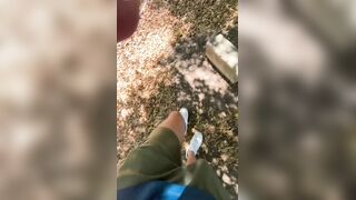 Cumshot flash for a cutie tanning at the sun