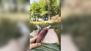 Cumshot flash for a cutie tanning at the sun