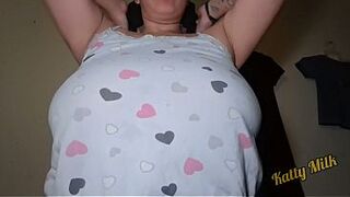 Katty Milk plays and shakes her biggest natural bazookas in front of the camera