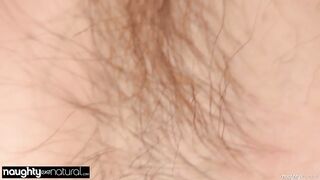 Undressed woman with earrings fingers herself after showing armpit and licking stubbled butt